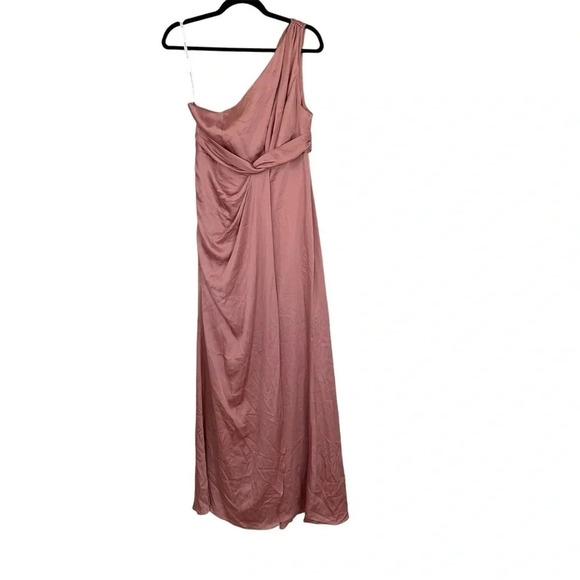 Dessy Collection Women’s One-Shoulder Blush Gathered Bodice Satin Gown GUC - Picture 1 of 10